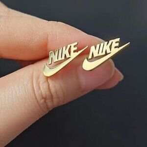 Nike Earrings (NIKE + Swoosh Earrings) - Gold Earrings - Gold Studs - Unisex